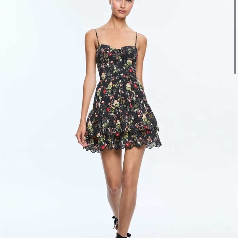 Alice + Olivia DAISY TIE FRONT TIERED RUFFLE MINI DRESS